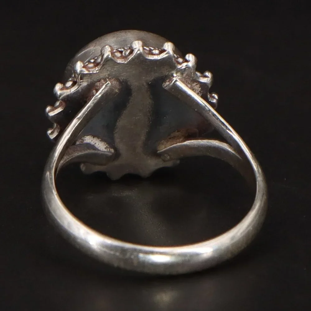 SOLD Sterling Silver Ring sz 9 Southwestern Braided Green Turquoise Ring - Picture 3 of 3